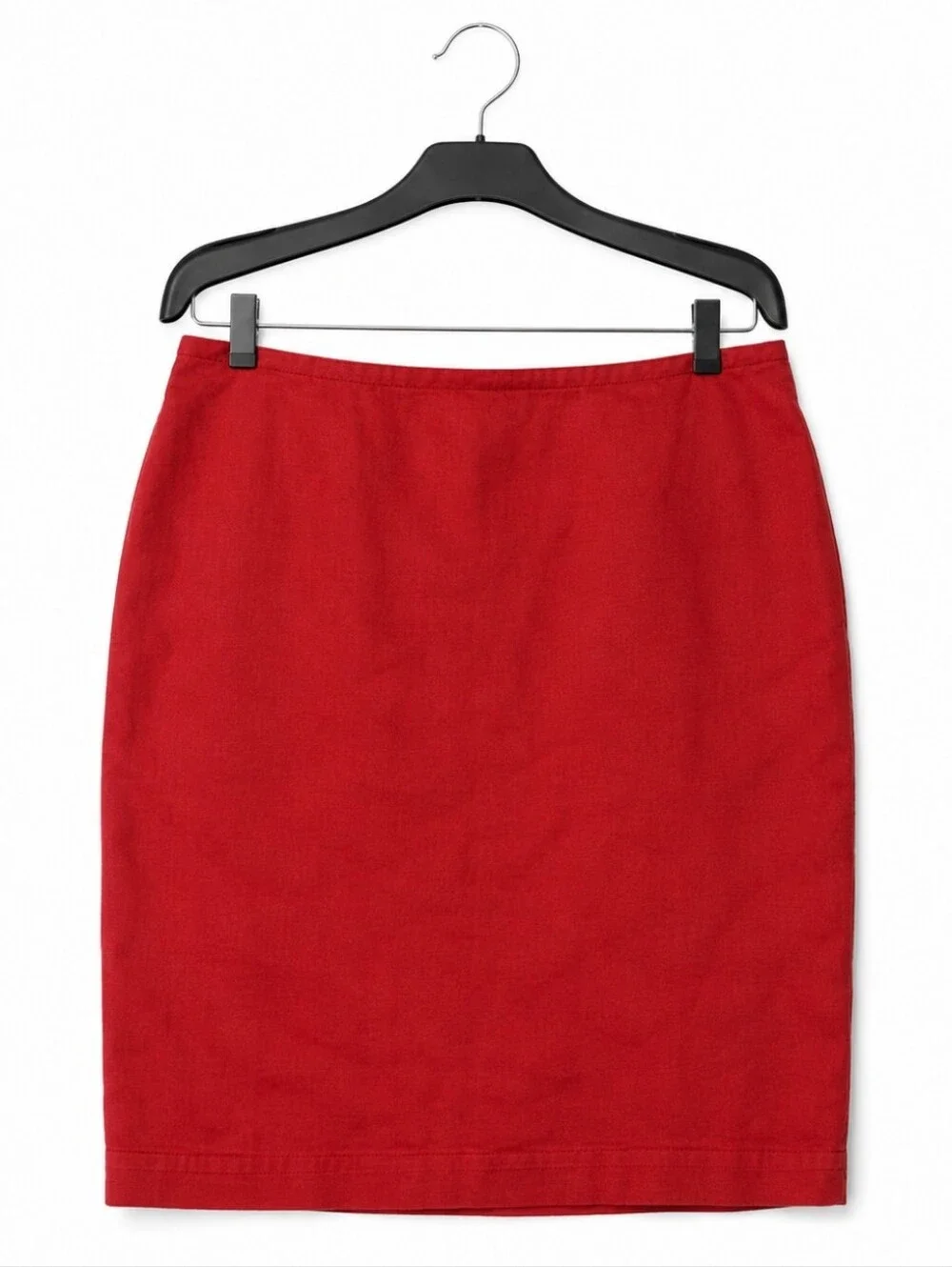 Ann Taylor Red Linen Blend Mini Skirt Sz 8 With Horizontal Pintuck Hemline